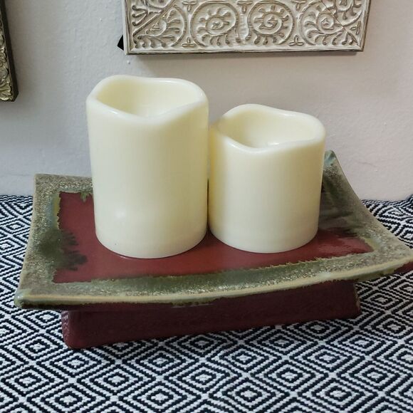 Other - Red distressed Pillar Candle Tray